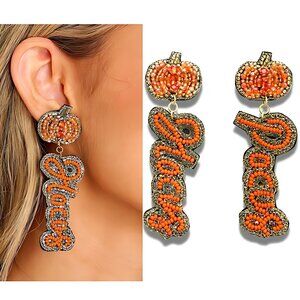 Halloween Fall Autumn HOCUS POCUS Pumpkin Theme Beaded Earrings
